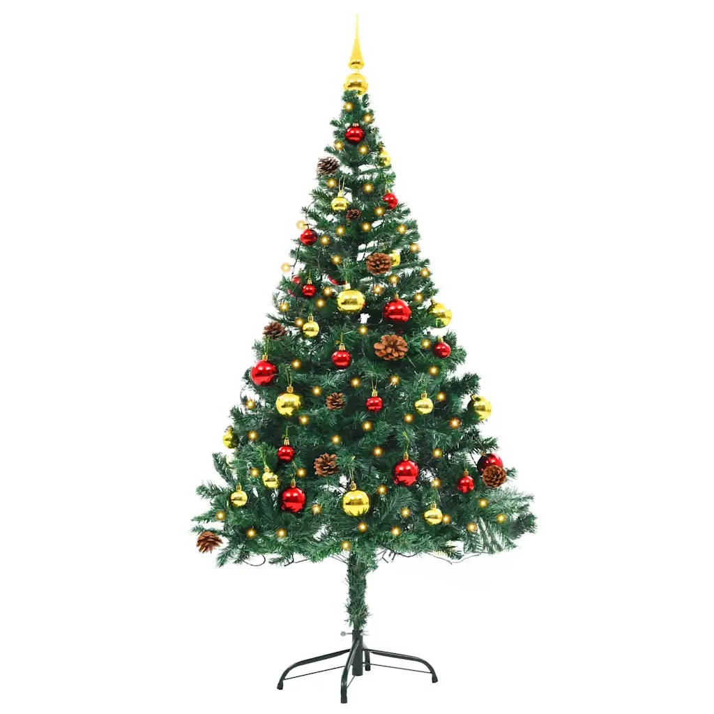 Albero di Natale Artificiale con Palline e LED 150 cm Verde cod mxl 6991