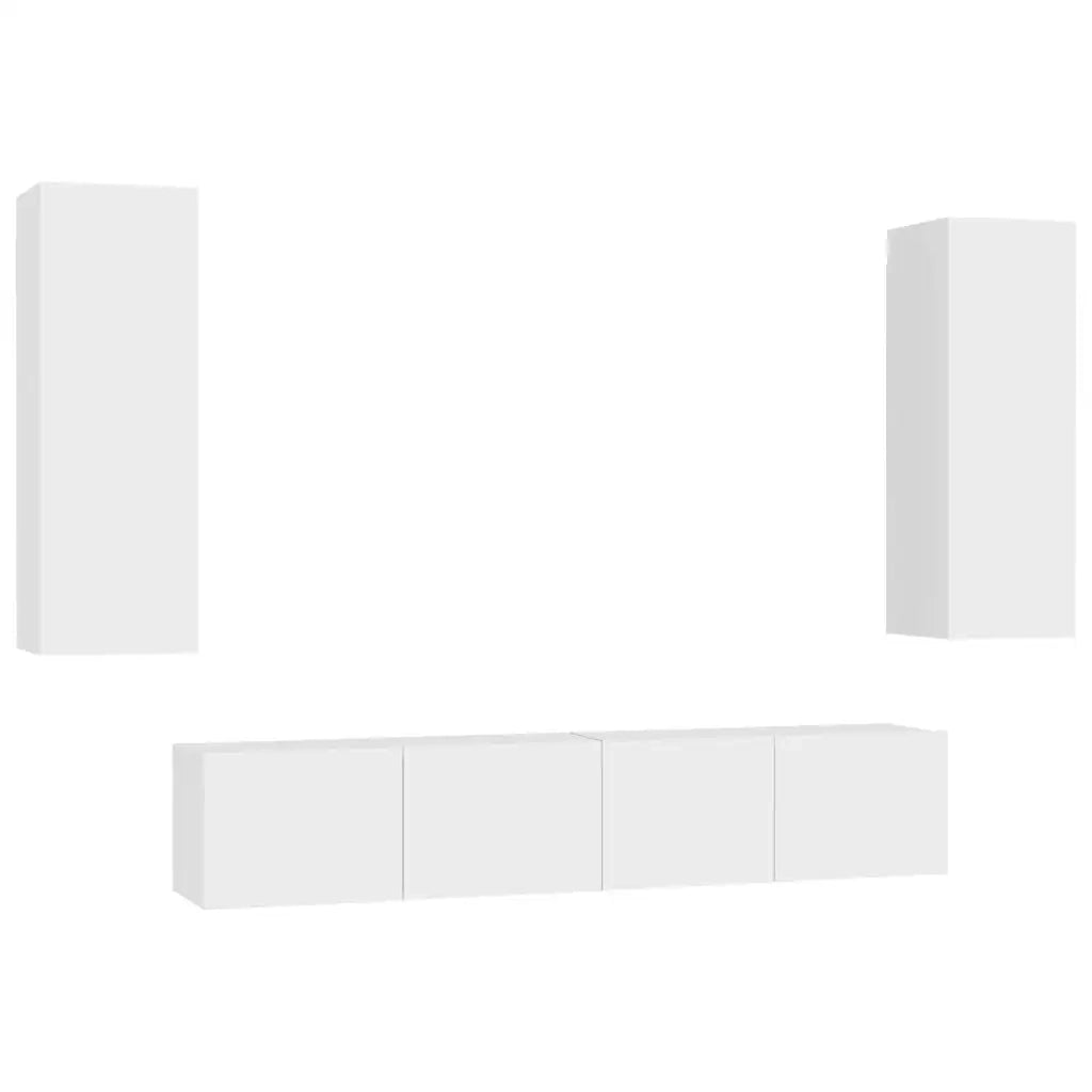 Set Mobili Porta TV 4 pz-Credenza per TV Bianco in Legno Multistrato 600036
