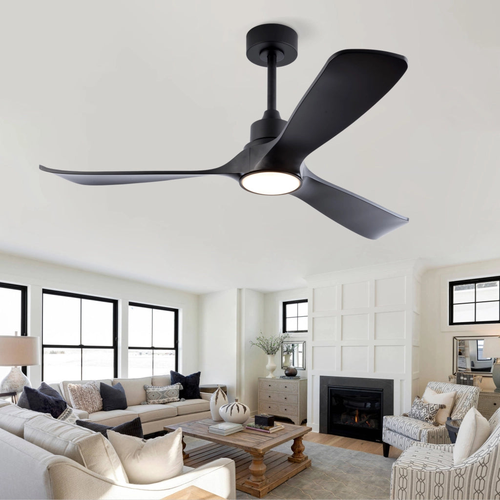 Ventilatore da soffitto nero 52 pollici con luce e telecomando, motore DC reversibile, 3 temperature, moderno interni/esterni, camere e soggiorni