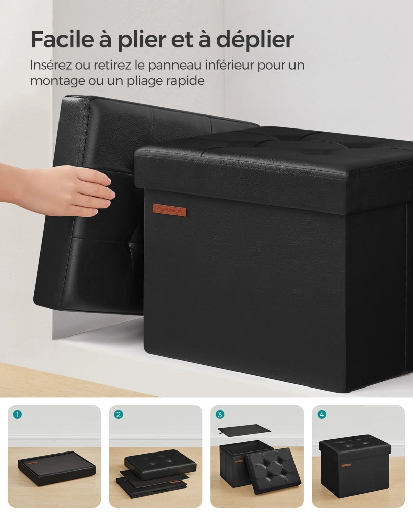Piccolo sgabello/poggiapiedi/pouf pieghevole in similpelle 31 x 41 x 31 cm capacità di carico 130 kg per soggiorno camera da letto dormitorio nero 12_0006916