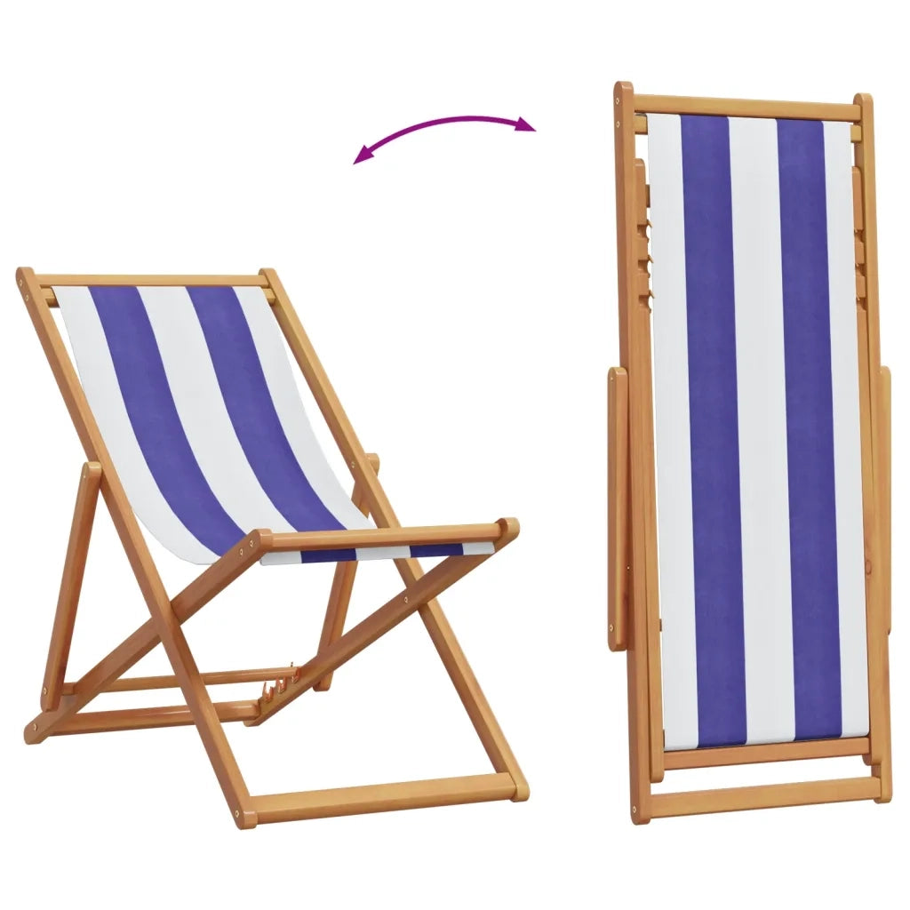 Sedia da Giardino | Sedia da Spiaggia Pieghevole Blu/Bianco in Eucalipto e Tessuto