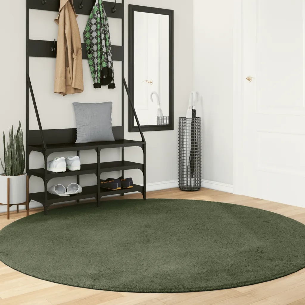 Tappeto Pelo Corto HUARTE Morbido Lavabile Verde Bosco Ø 200 cm 375107