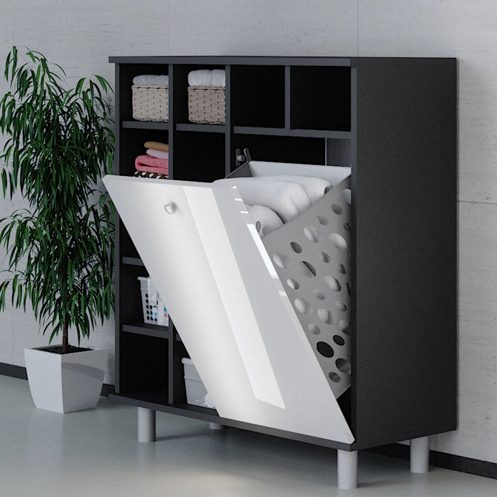 Armadietto da bagno con portabiancheria Fynn Bianco lucido 78.4 x 91.6 cm Vicco