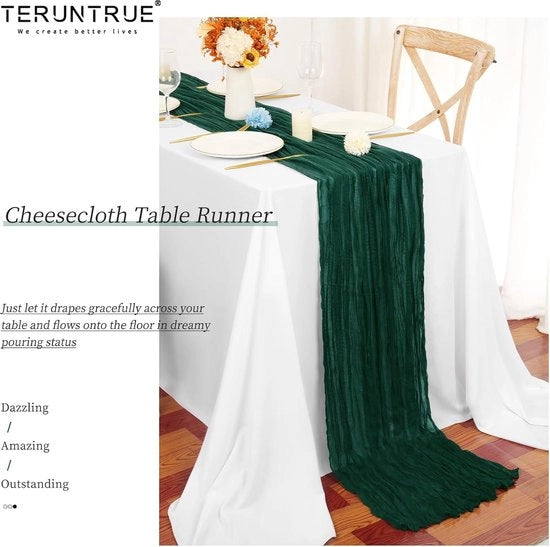 Set di tovaglioli in stile rustico per la tavola - 55 x 300 cm - verde scuro - decorazione di matrimonio boho - set di 15 pezzi