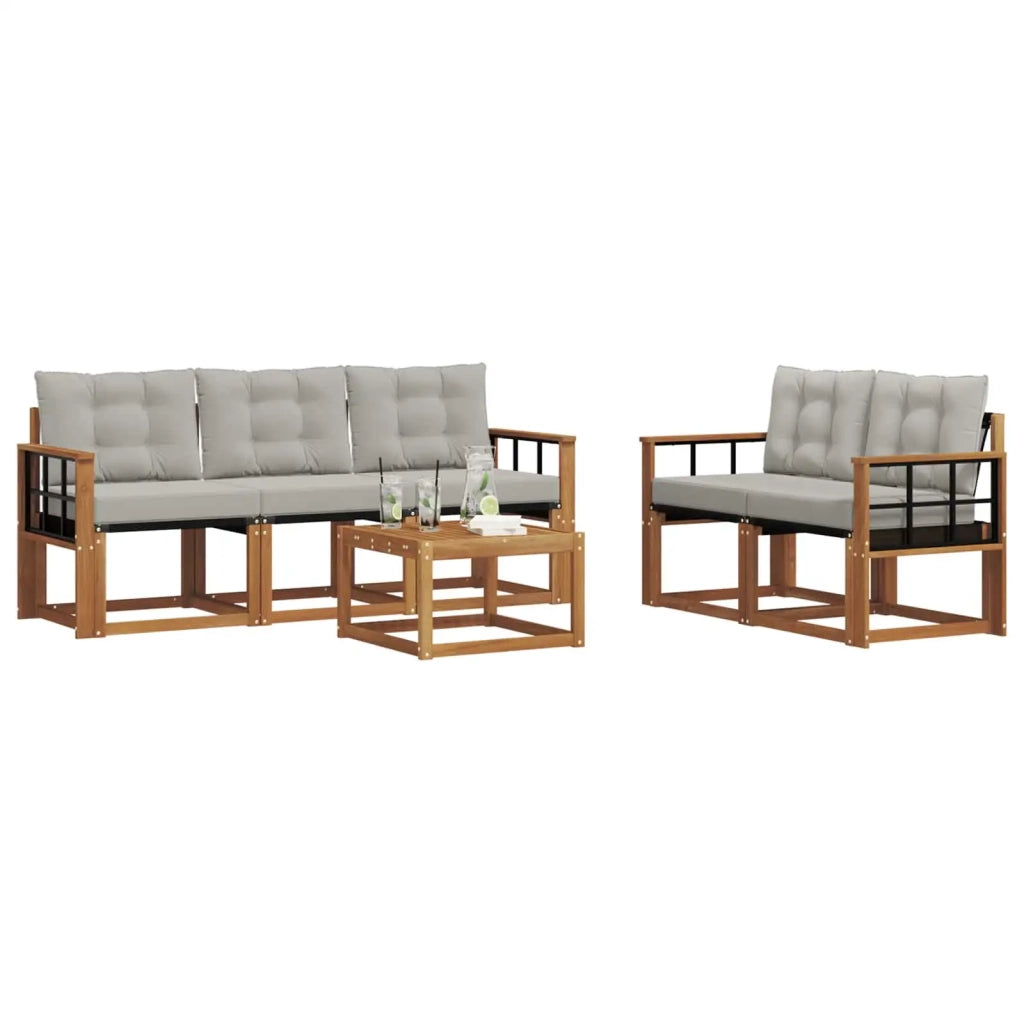 Set di divani da esterno 6 pcs Grigio Naturale e Chiaro