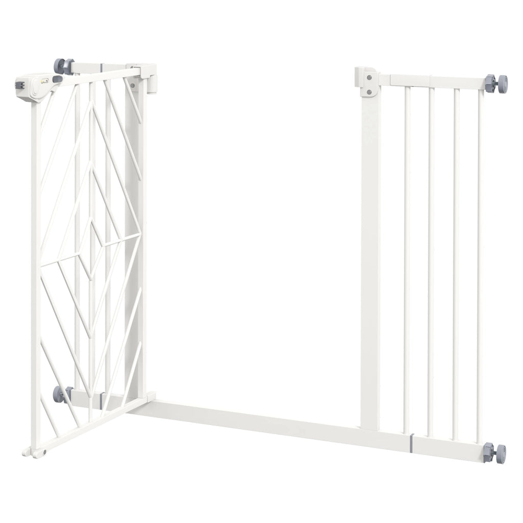 Cancelletto per scale per cani, porta automatica, senza foratura, barriera 74-100 cm, bianco