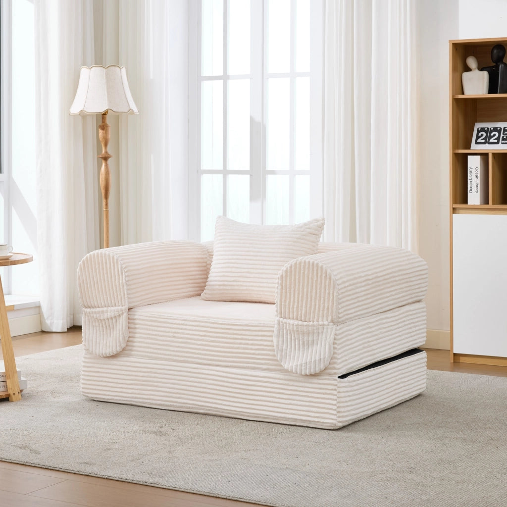 DIVANO LETTO 2 in 1 Singolo 95 cm Beige in tessuto Corduroy