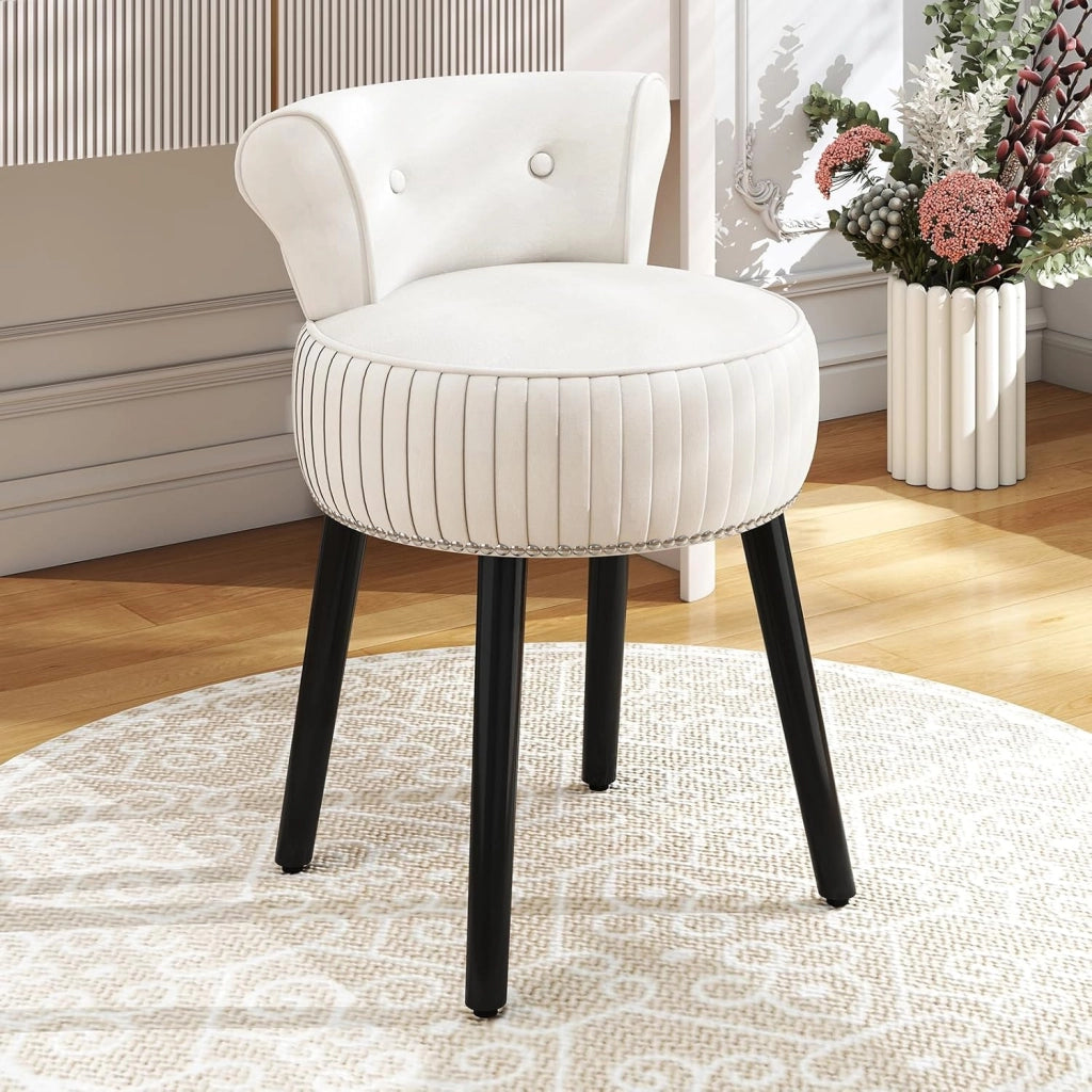 Sedia per toeletta, sgabello da trucco con schienale, sedia imbottita in velluto con gambe in legno di gomma, moderna poltrona senza braccioli, per camera da letto, spogliatoio, soggiorno