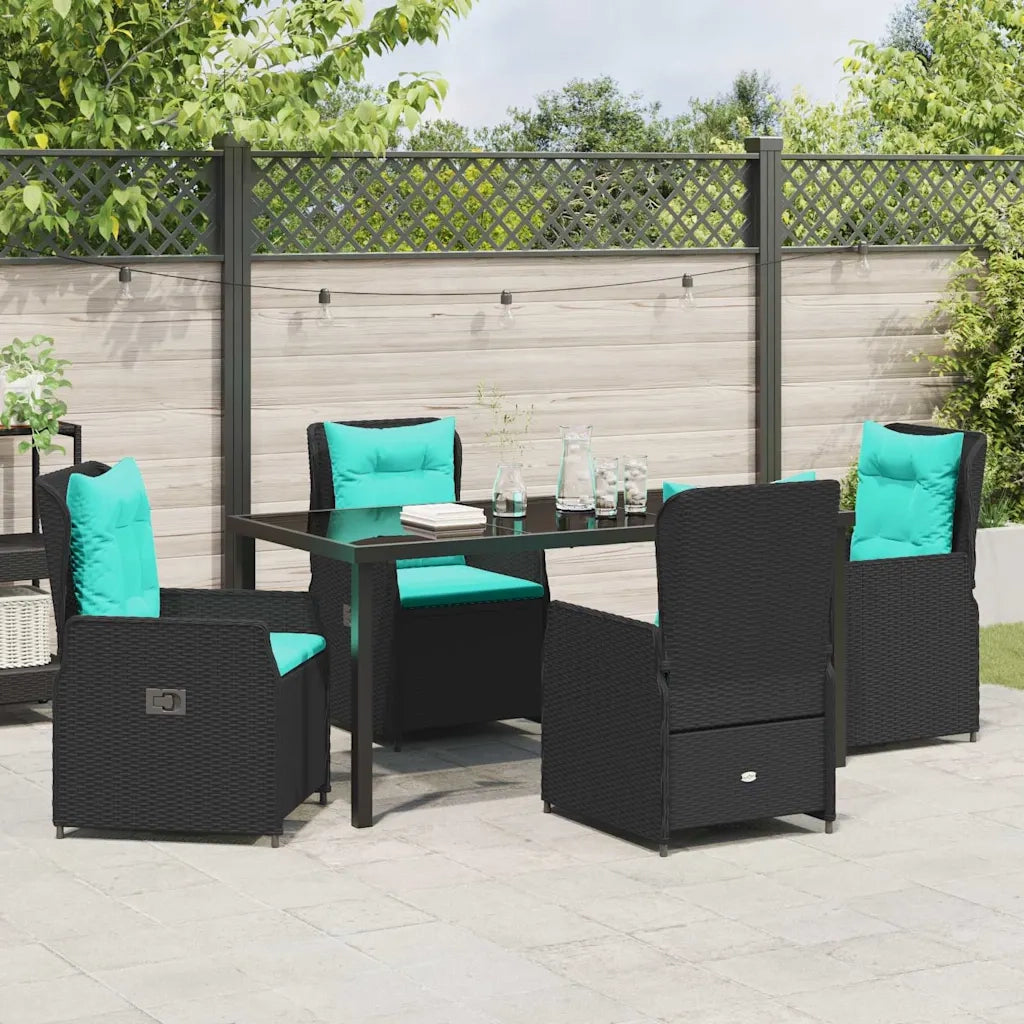 Set da Pranzo per Giardino 5 pcs Nero Poly Rattan 3381040