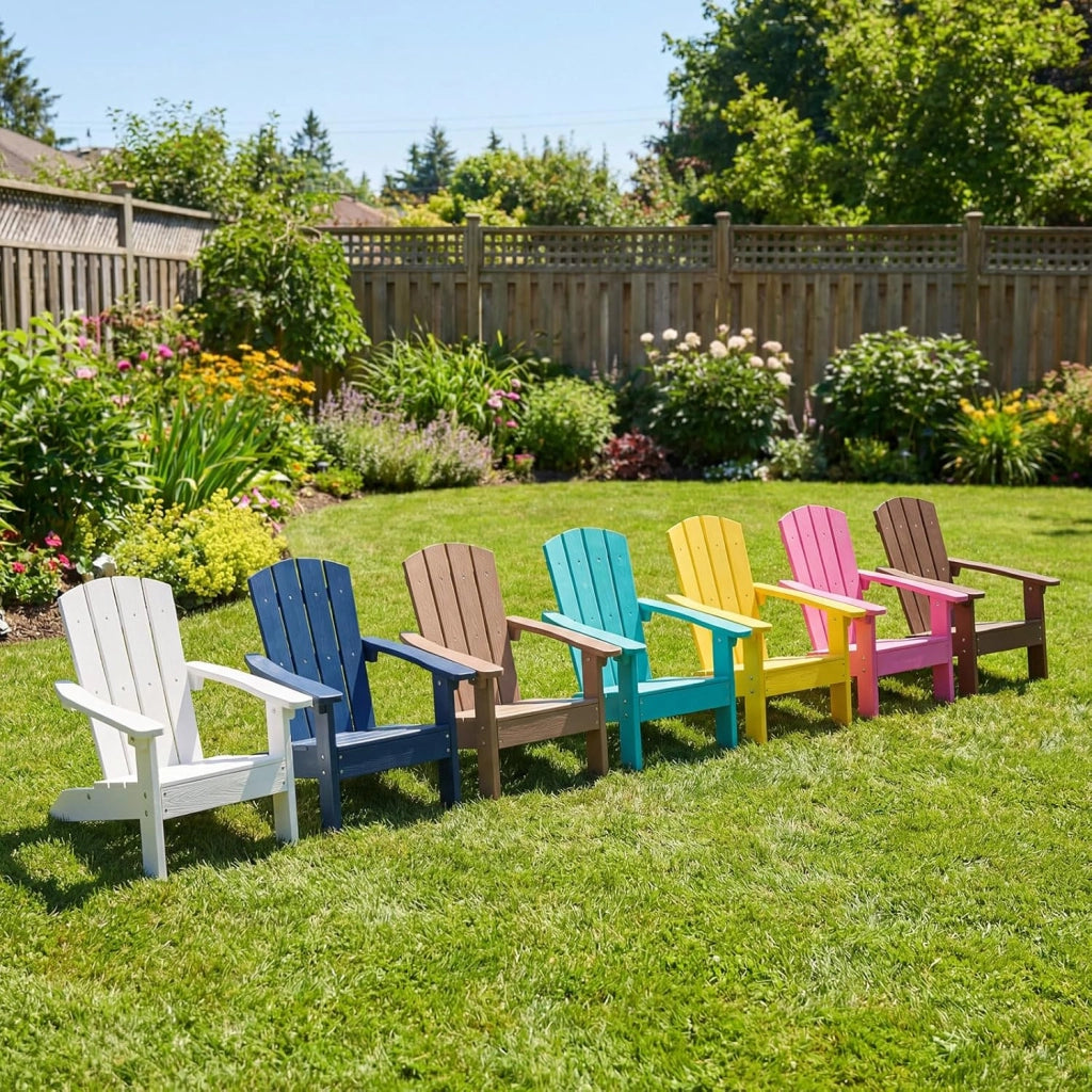 Sedia Adirondack per Bambini, Poltrona da Giardino in Plastica Resistente alle Intemperie con Schienale a Doghe Inclinato, Sedia Adirondack per Patio e Balcone, Portata 75 kg (Bianco)