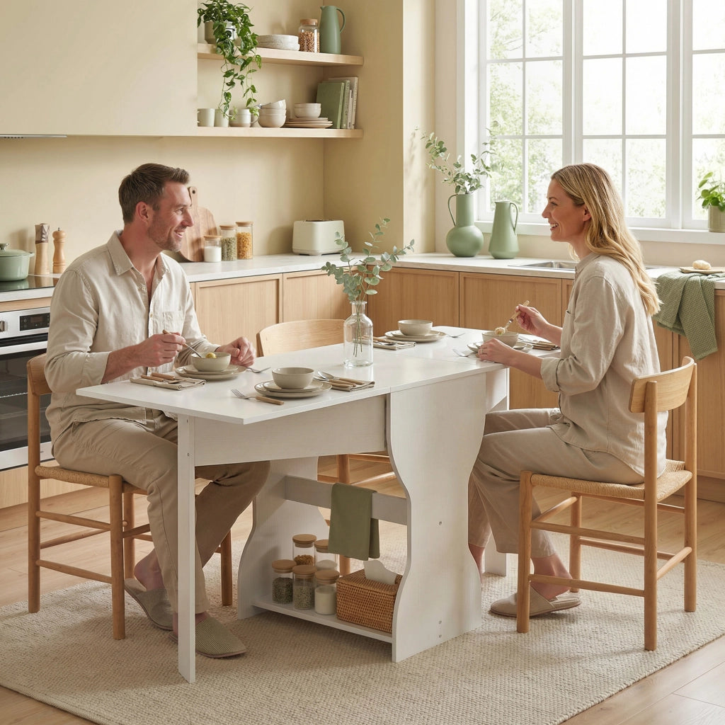 Tavolo da pranzo pieghevole con contenitore ¨C Zephmum ¨C Bianco 160x60x75 cm