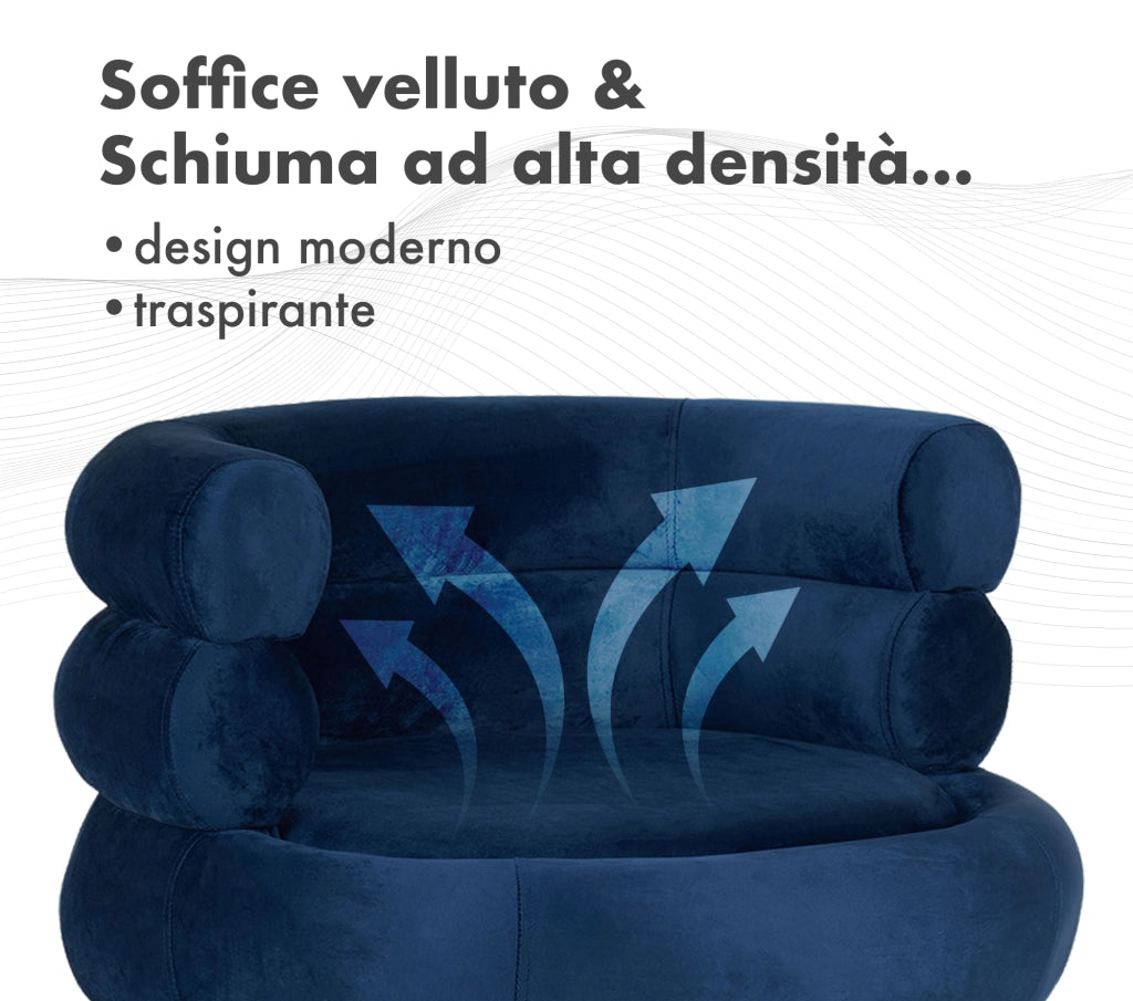 Poltrona Camera da Letto e Salotto in Velluto con Poggiapiedi Contenitore - Poltroncina Relax Moderna con Gambe in Metallo Placcato Oro - Design Moderno, Seduta Morbida con Cuscino - Sedia in Velluto - Blu