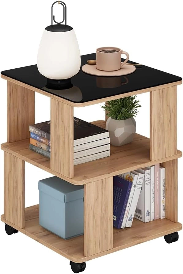 Tavolino Velito, Rovere Goldkraft/nero, 50 x 50 cm, con ruote per un posizionamento flessibile negli ambienti domestici