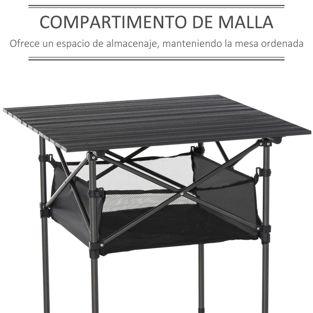 Tavolo Pieghevole da Giardino con Rete ¨C zephmum ¨C Nero 70x70x69 cm