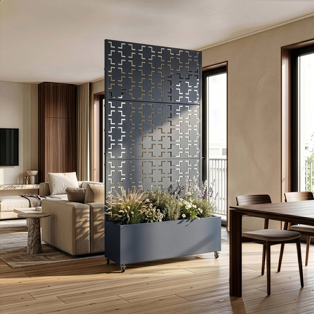 Fioriera con Spalliera Aaskis a Rotelle in Acciaio 190 x 82 x 38 cm - Grigio Antracite casa.pro