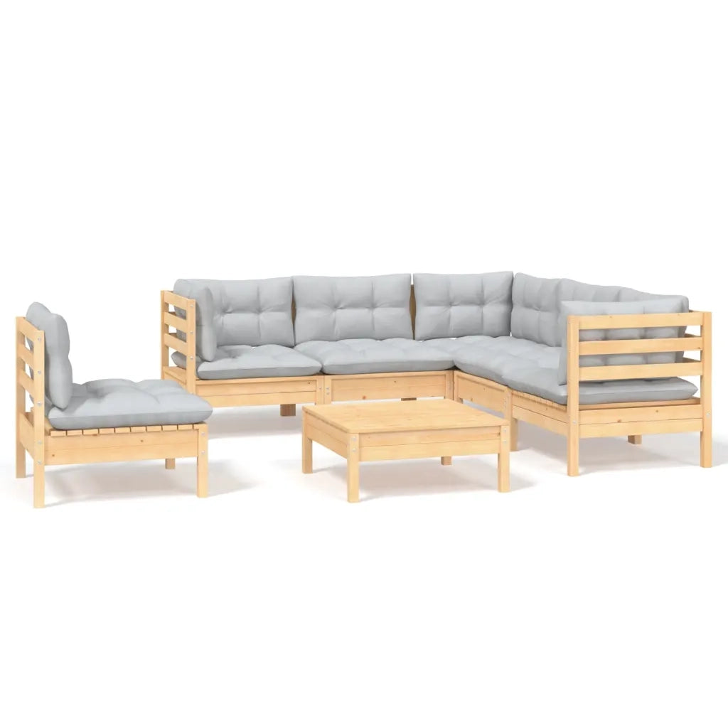 Set Divani da Giardino 6 pz con Cuscini Grigi Massello di Pino 3096411