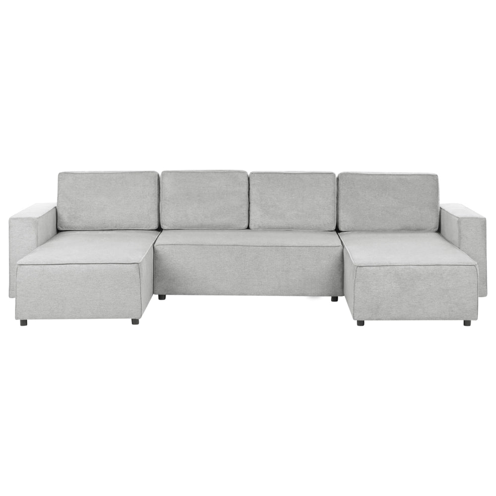Divano letto a U in tessuto grigio chiaro 4 posti pratico vano contenitore