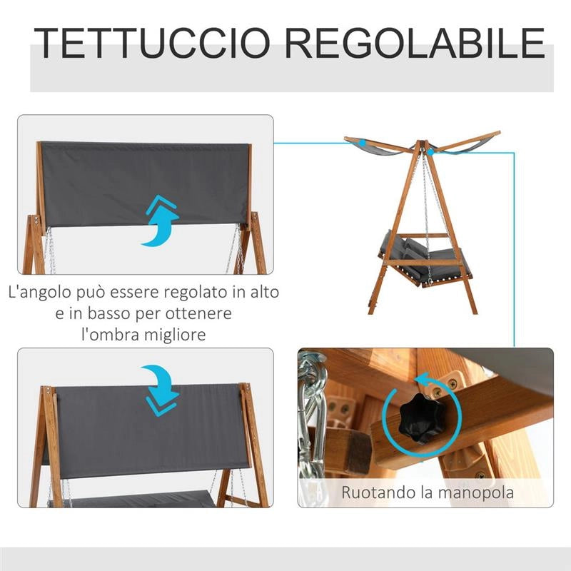DONDOLO DA GIARDINO 3 POSTI CONVERTIBILE IN LETTO 225.5 X 113 X 180CM GRIGIO