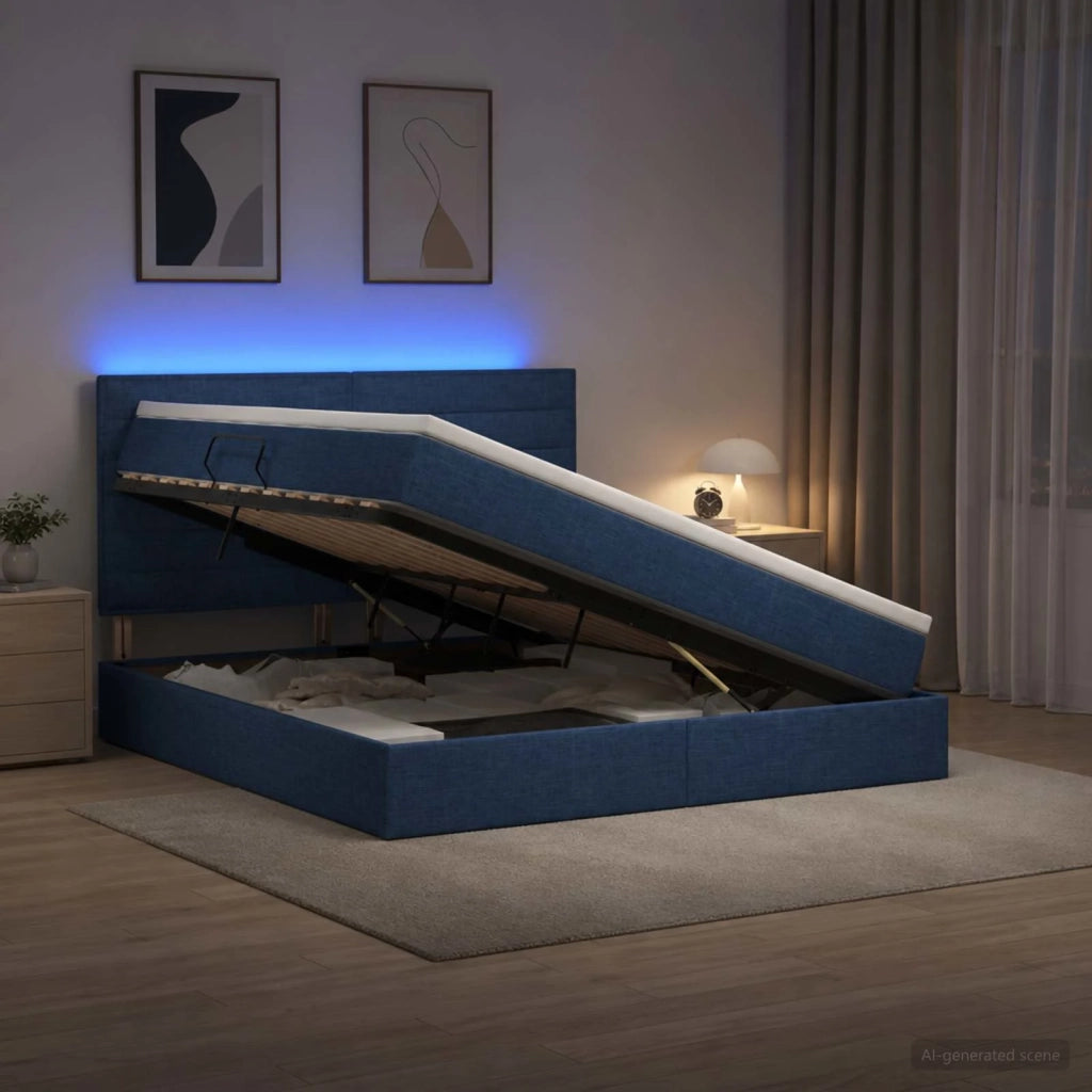Letto con contenitore LED e materasso Blu 180 x 200 cm Tessuto 3459902