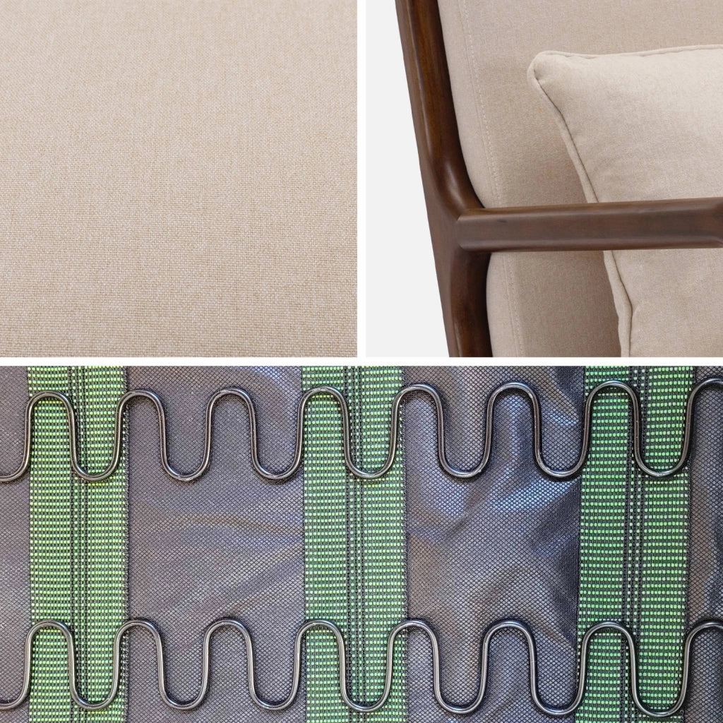 Set panca scandinava 2 posti e poltrona in legno di hevea, beige