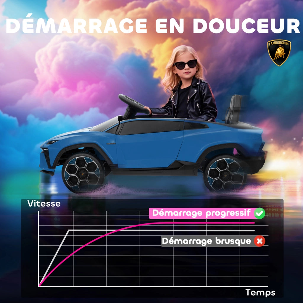Auto elettrica per bambini Lamborghini 12V ¨C zephmum ¨C 2 motori, telecomando 2.4G, blu