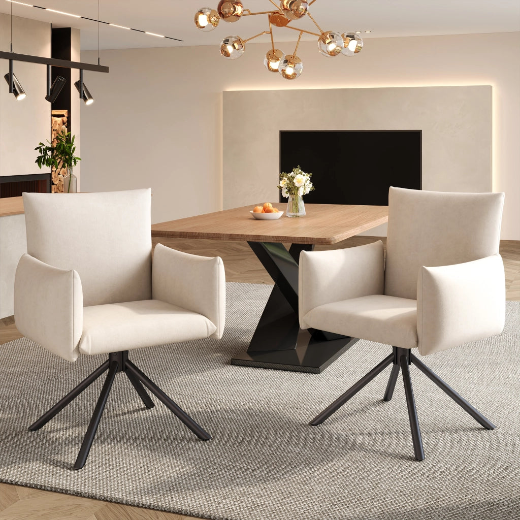 Chaise da sala da pranzo set da 2 girevole a 360 gradi con braccioli imbottiti e schienale ergonomico in velluto beige