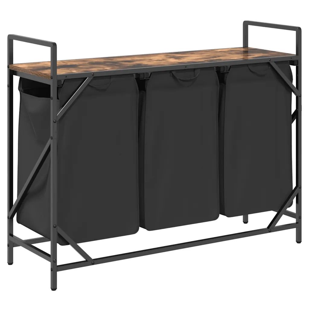 Cesto Portabiancheria 3 Scomparti con Ripiano Rovere Fumo 859062