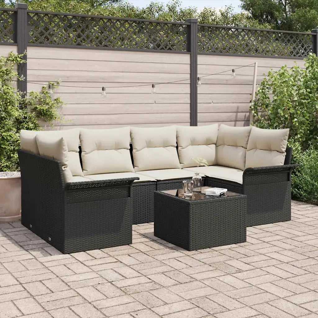 Set Divano da Giardino 7 pcs Nero e Crema 55 x 55 x 37 cm 3353926