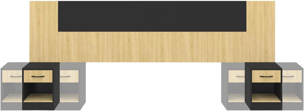 Cabecero SAPA para camas de 140 y 160 cm con mesillas negras y efecto madera