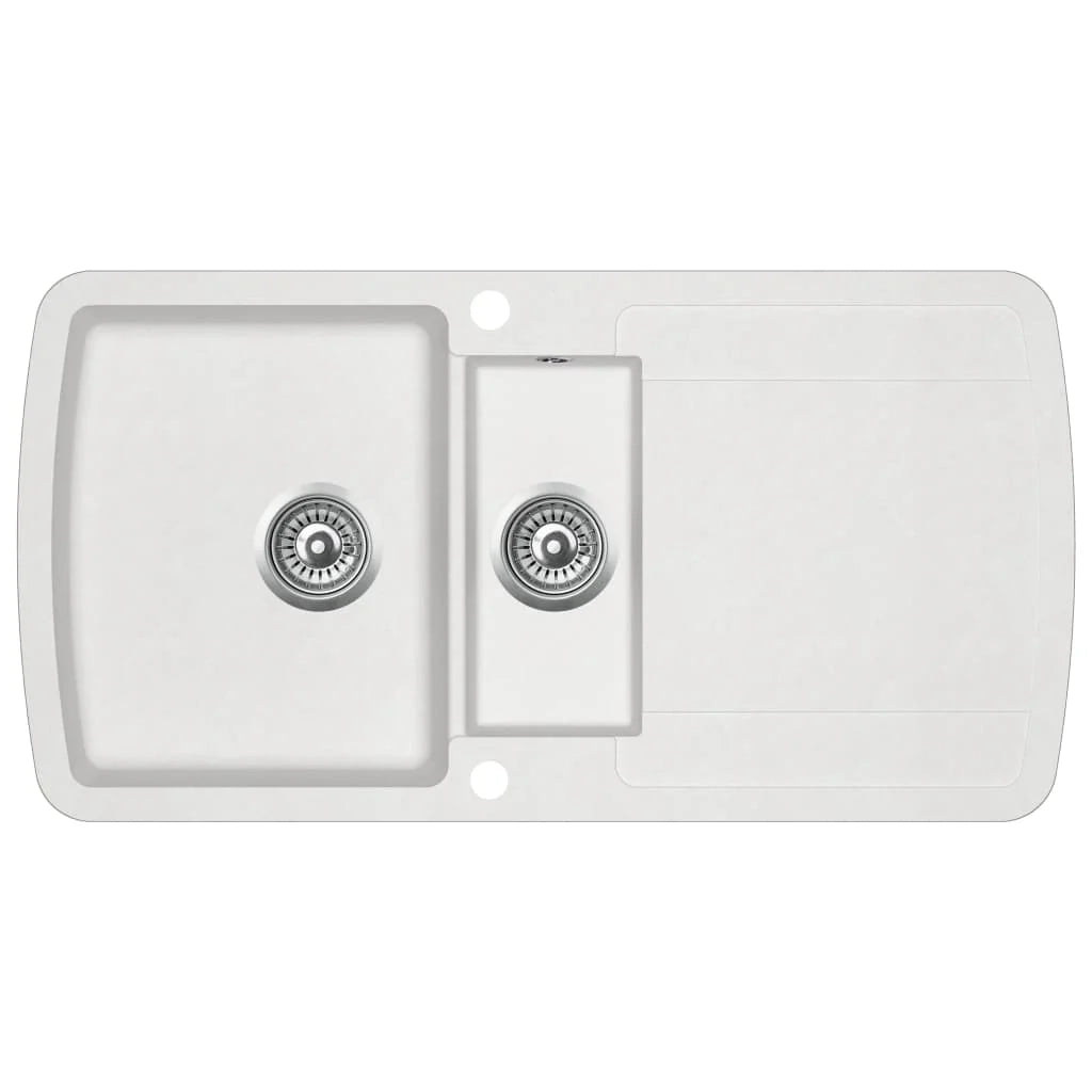 Lavello cucina doppio 96 x 50 cm vasca in granito bianco 02_0002340