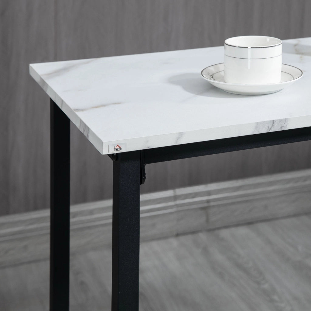 Tavolo da pranzo con 2 sgabelli e piano effetto marmo, struttura in acciaio, per cucina, bianco