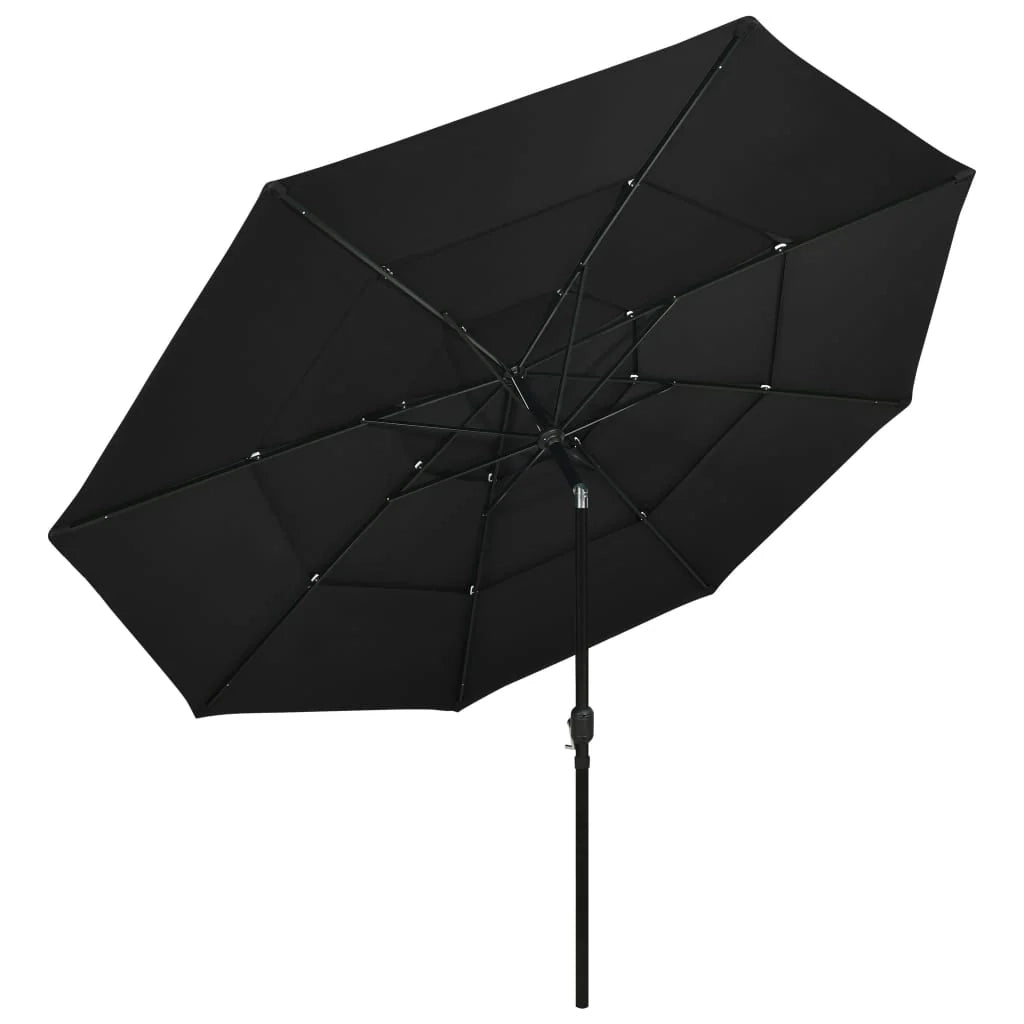 Ombrellone da giardino a 3 livelli con palo in alluminio nero da 3,5 m 02_0008760