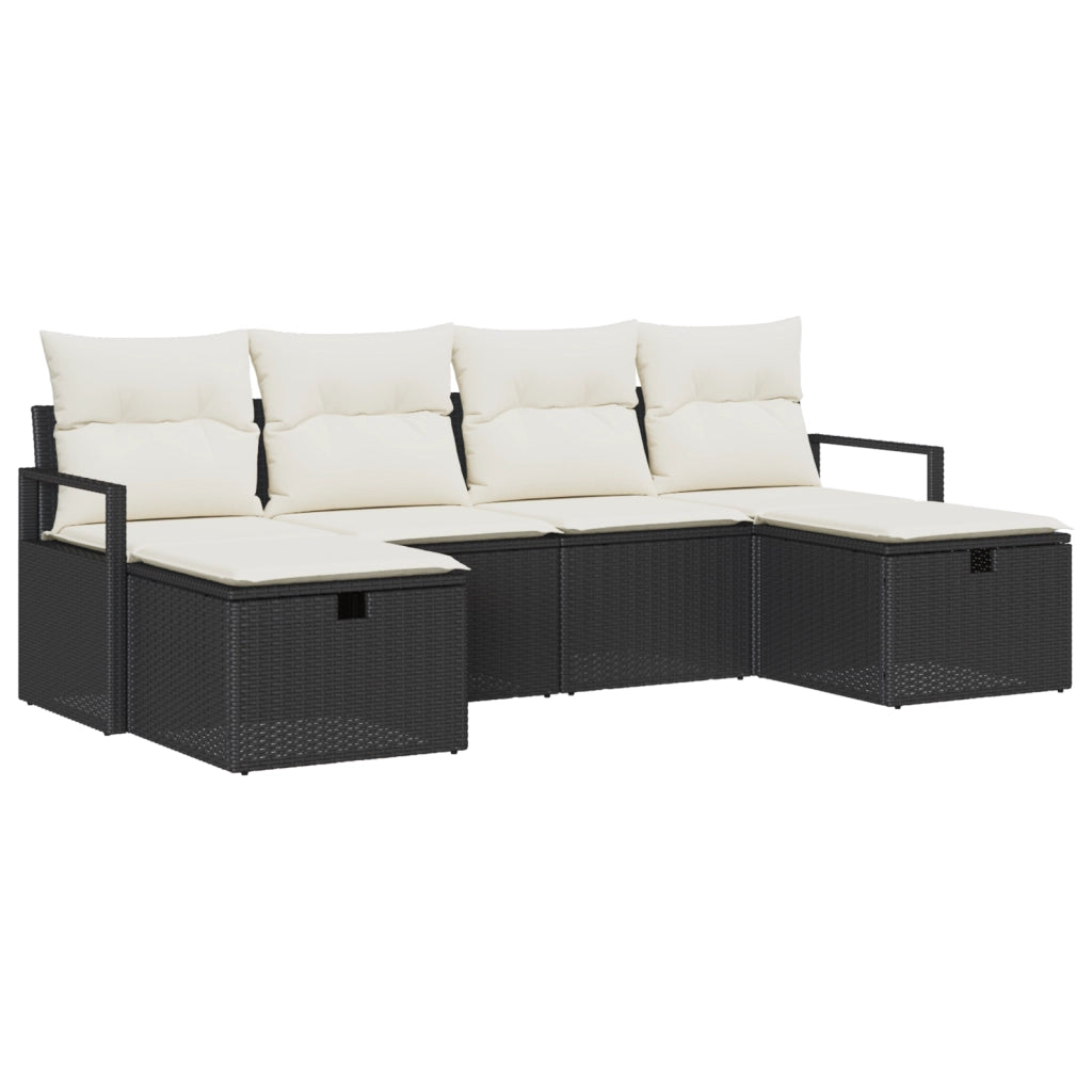 Set di Divani da Giardino 6 Pezzi con Cuscini Nero Polyrattan