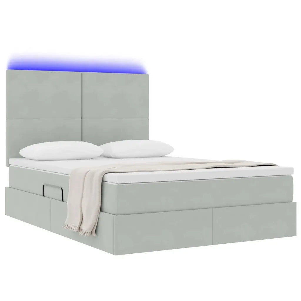 Letto con contenitore LED e materasso Grigio Chiaro