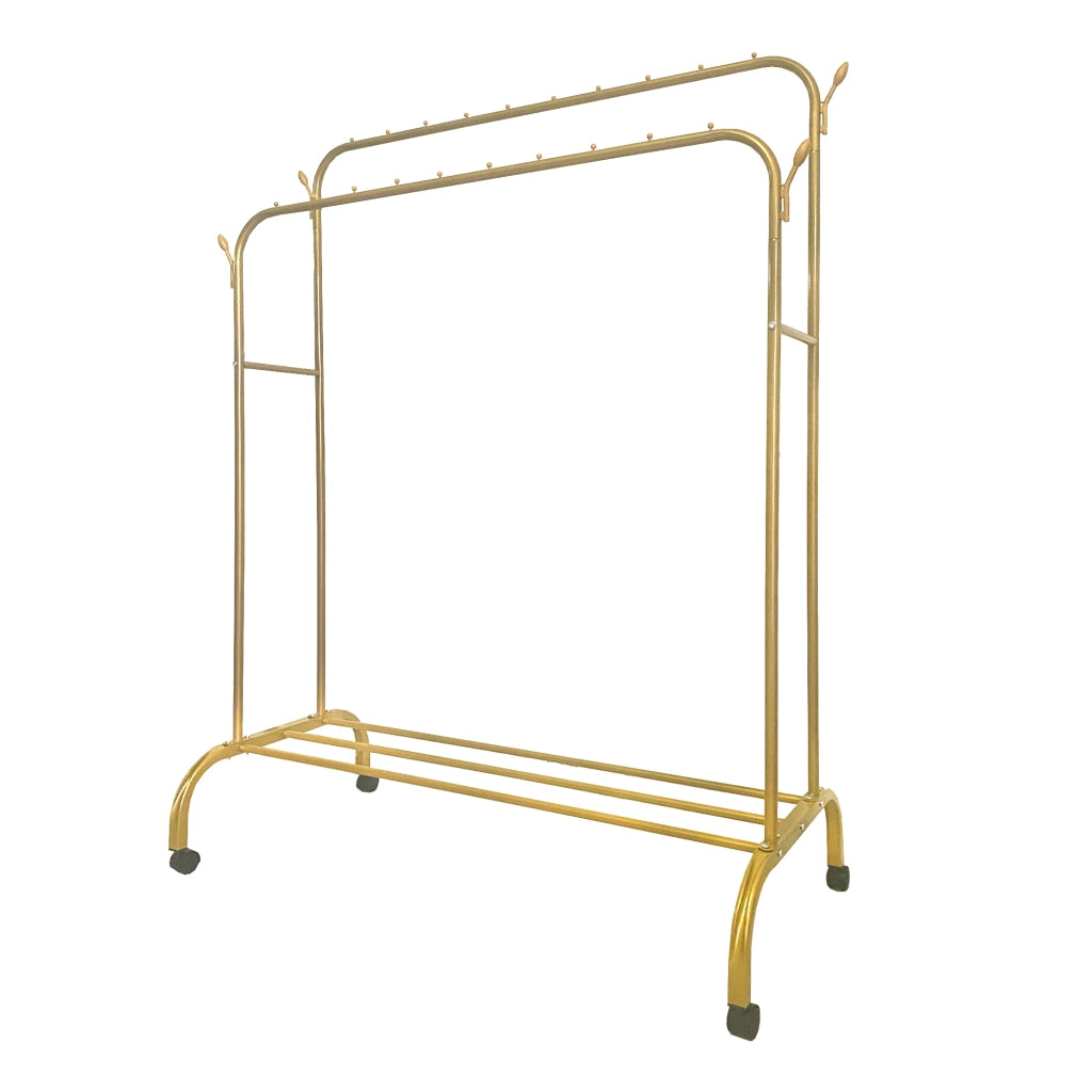Appendiabiti Donkey Premium Maxi a 1 supporto Nyana Home 152x110x56 cm, 2 barre appendiabiti, 4 ganci laterali, 1 ripiano inferiore Oro.