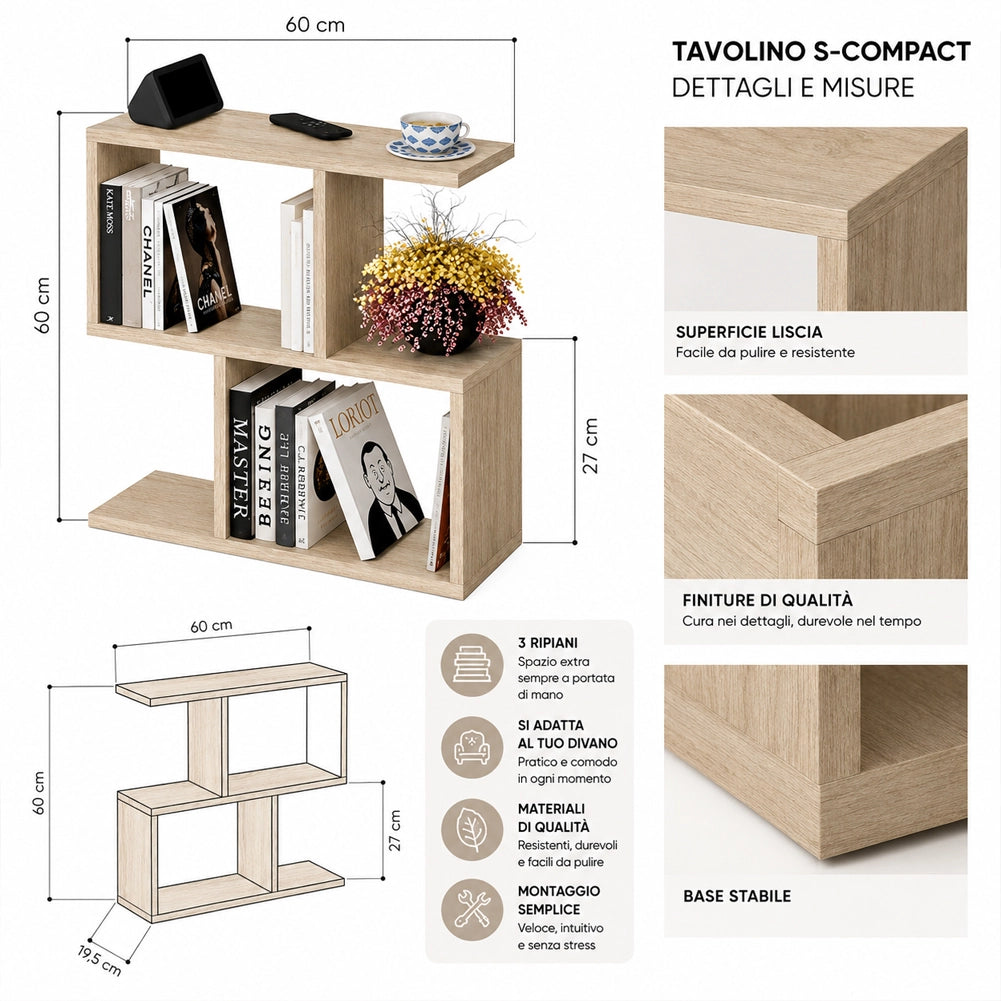 Tavolino da Caffè 60x60x19,5 cm Tavolo S Divano Design Moderno Rovere