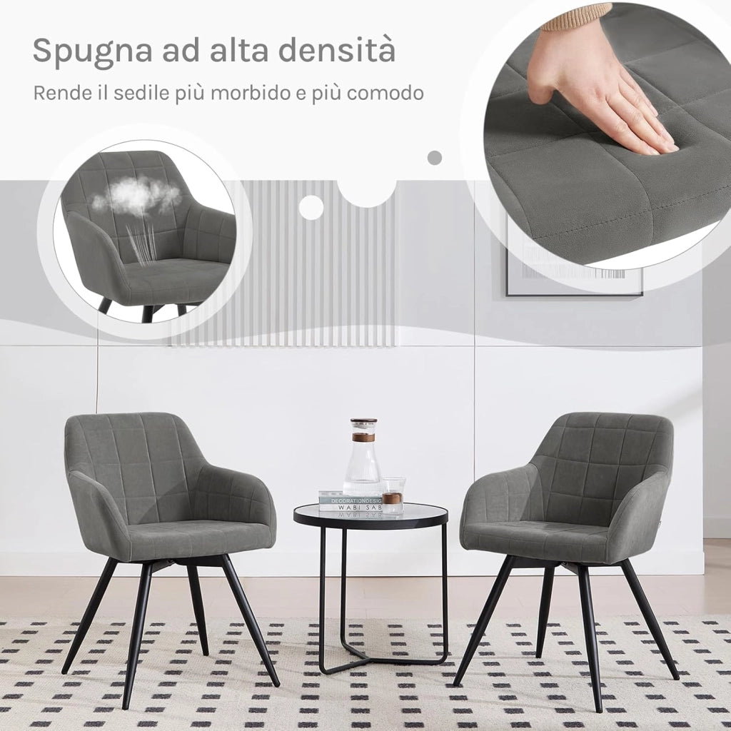 Set di 6 Sedie da Pranzo Girevoli, Sedie da Cucina Ergonomiche Imbottite in Velluto con Gambe in Metallo, Poltrone per Salotto, Ufficio, Camera da Letto, Balcone, Nero, EZS85sz-6