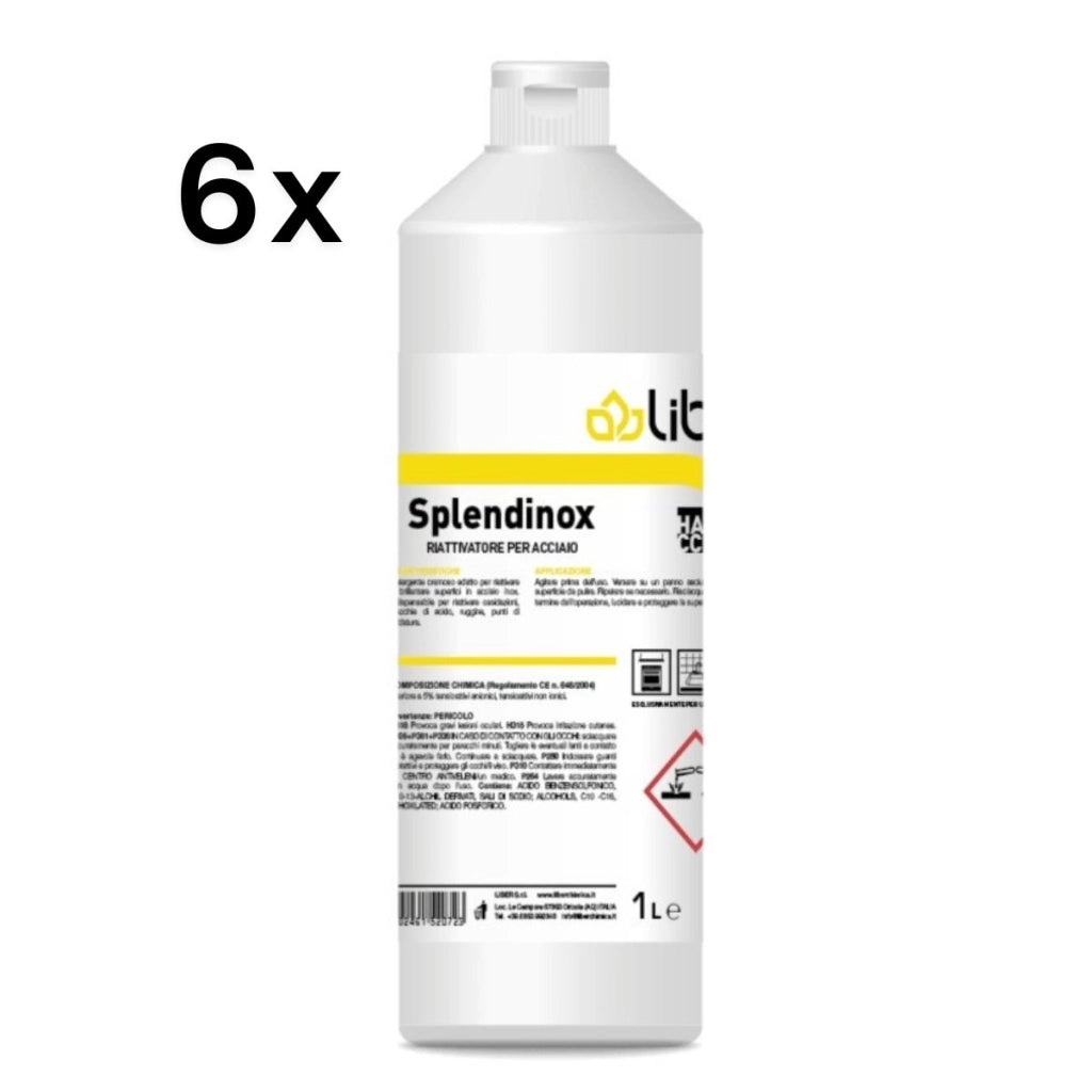 Splendinox 6 Pezzi x 1 L, Detergente Cremoso Acciaio Inox Brillantante HACCP | Liber