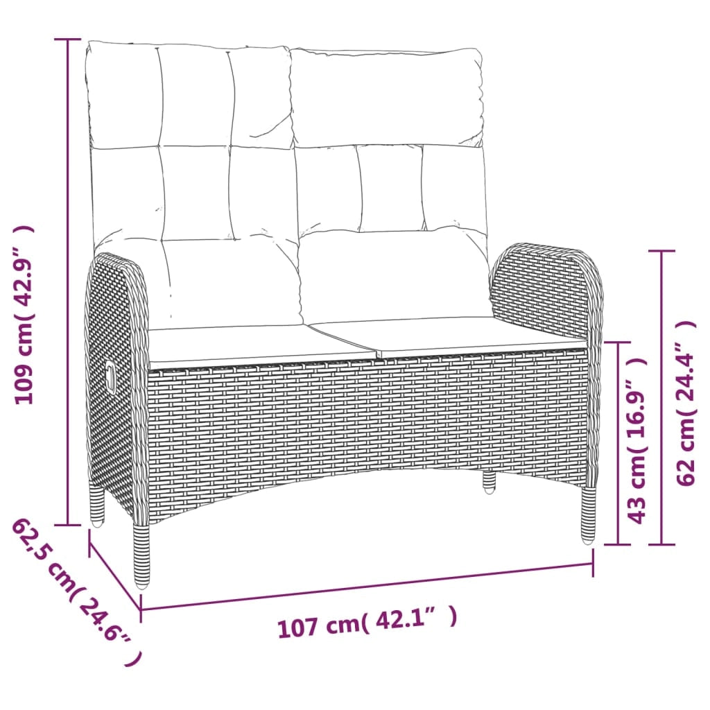 Panca da giardino mobili da esterno per patio panca reclinabile da terrazza con cuscini 107 cm polyrattan grigio 02_0011735