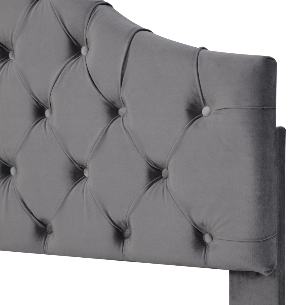 Letto imbottito 140x200 cm; testiera imbottita e rete a doghe; velluto grigio
