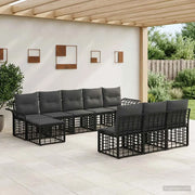 Set di divani da esterno 9 pcs Nero e Grigio scuro Poliestere