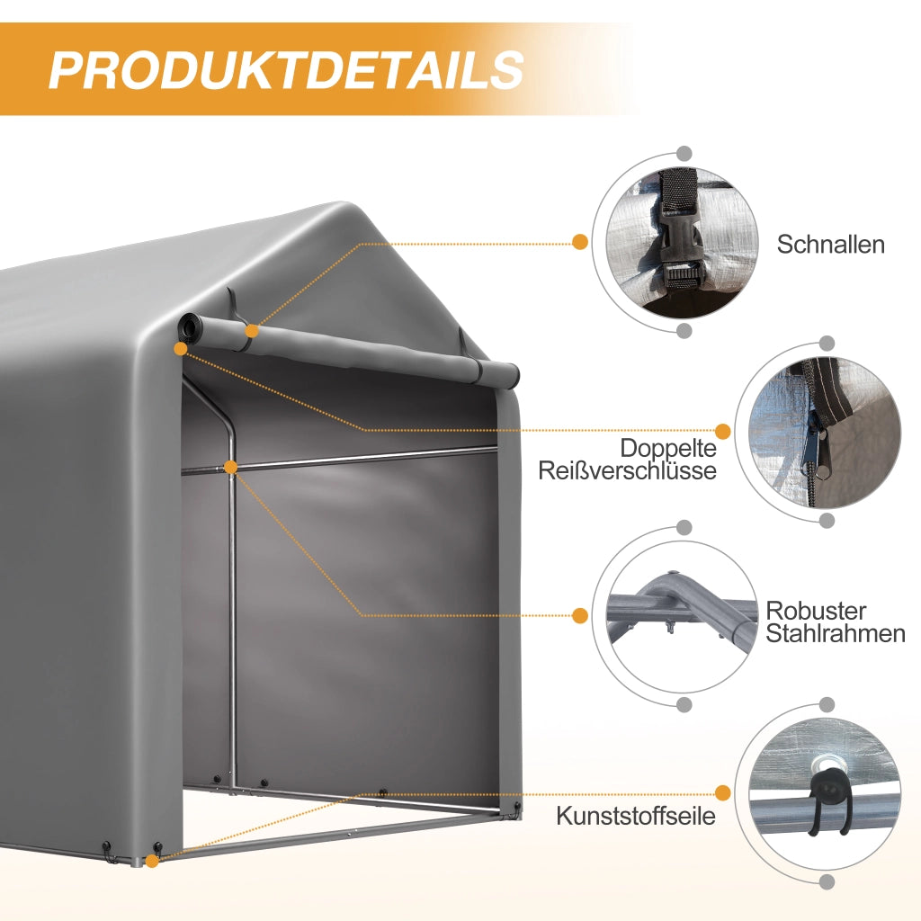 Garage per biciclette 160x220x165 cm porta a rulli telaio in acciaio nero rivestimento PE impermeabile perfetto per riporre biciclette e attrezzi da giardino terrazza e cortile