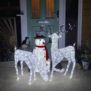 Renne di Babbo Natale & Pupazzo di Neve Luminoso Decorazione da Esterno per la Casa Luci LED per Giardino - Bianco