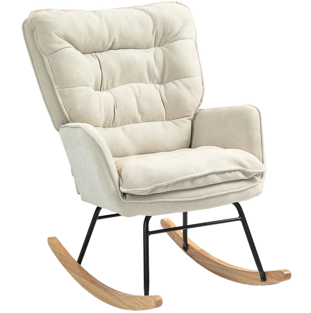 Poltrona a dondolo 71x98，5x97 cm in poliestere beige con braccioli