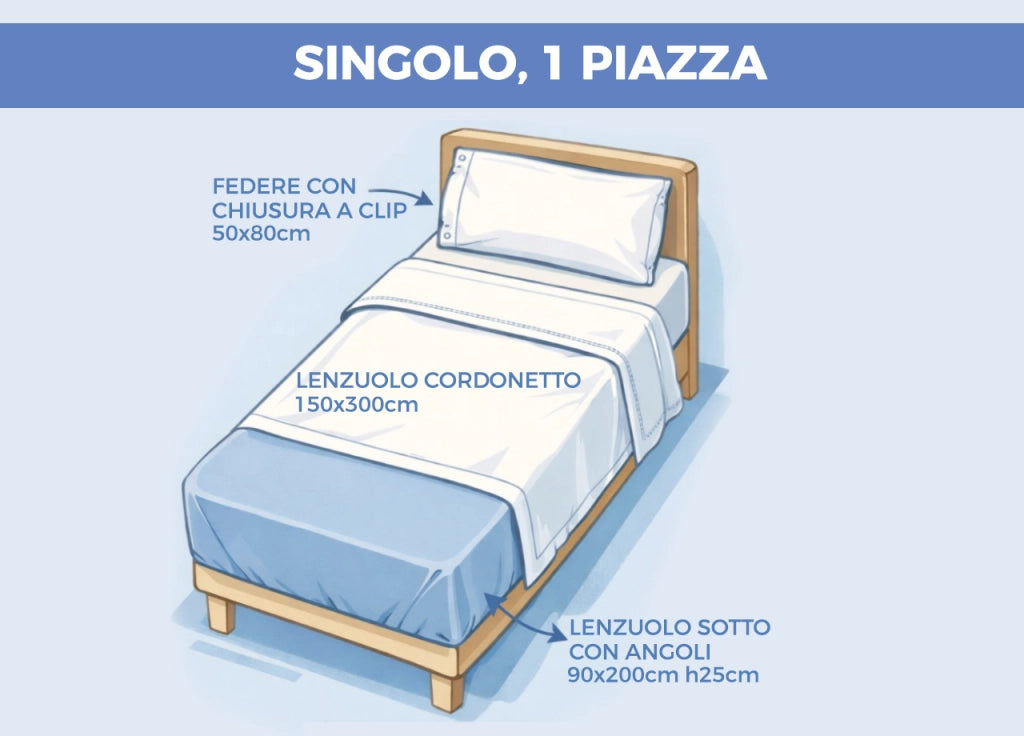 Completo Lenzuola Letto In 100% Cotone Made Italy Disegno Scia - Singolo - Grigio