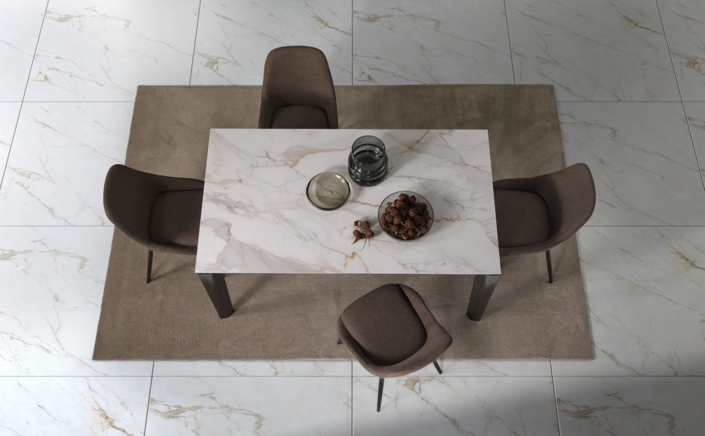Tavolo allungabile Horus con piano in ceramica su vetro marmo calacatta oro e struttura in metallo bronzo 160-240 cm - Design Moderno
