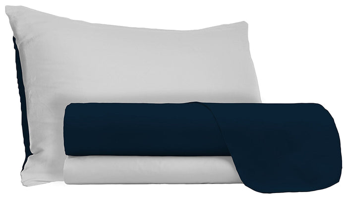 Set Lenzuola Sopra Sotto e Federe Doubleface Blu Scuro/Grigio Chiaro 1 Piazza e Mezzo