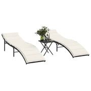Lettini Prendisole 2 pz con Tavolino Nero in Polyrattan 368251
