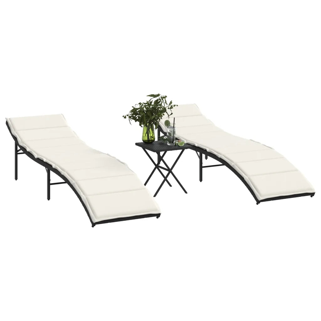 Lettini Prendisole 2 pz con Tavolino Nero in Polyrattan 368251