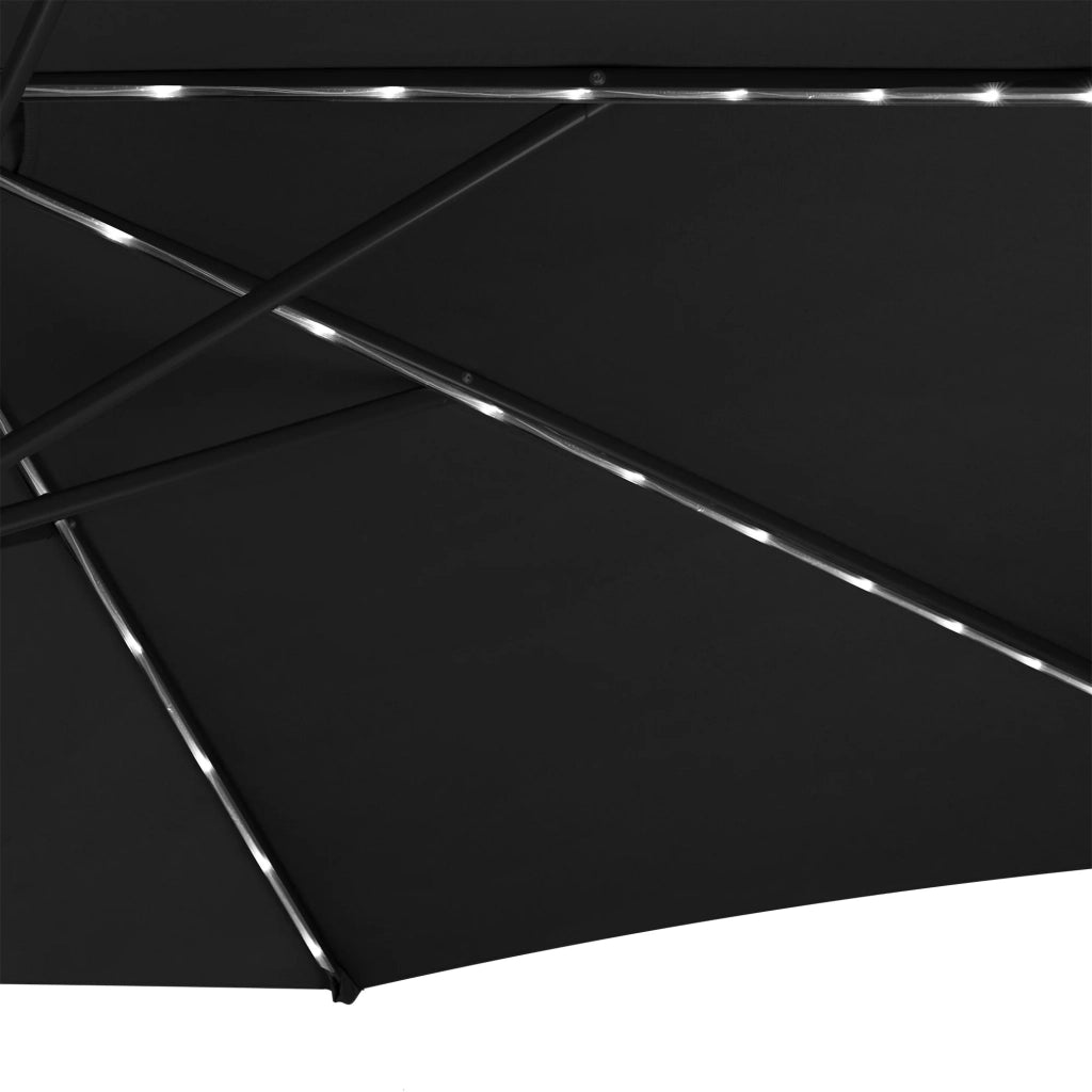 Ombrellone LED Decentrato 3m Nero Banana con Base Quadrata